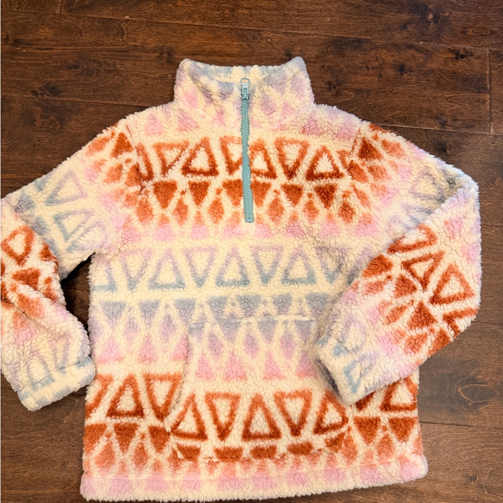 Cat & Jack Fleece Pullover with Orange and Cream Patterns